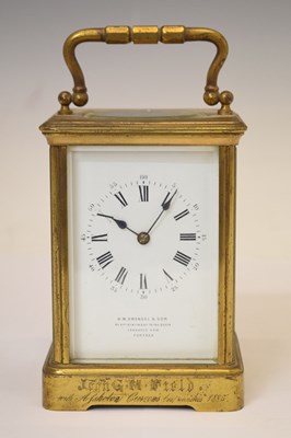 Lot 685 - Late 19th century brass carriage clock