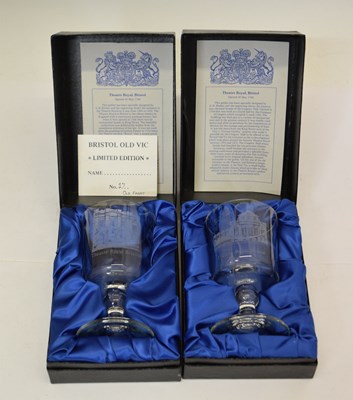 Lot 512 - Pair of Old Vic Bristol glass commemorative goblets