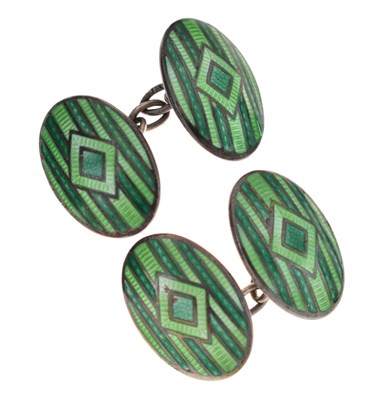 Lot 68 - Pair of Charles Horner silver and green enamel oval cufflinks