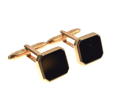 Lot 192 - Pair of South African 9ct gold and onyx cufflinks by E. Tiessen