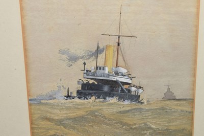 Lot 634 - Fred T. Jane - Watercolour - 'HMS Hecate' and Kenneth Allington Yockney - Watercolour - 'View of Portsmouth Harbour'
