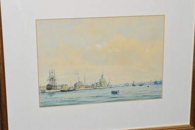 Lot 634 - Fred T. Jane - Watercolour - 'HMS Hecate' and Kenneth Allington Yockney - Watercolour - 'View of Portsmouth Harbour'