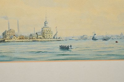 Lot 634 - Fred T. Jane - Watercolour - 'HMS Hecate' and Kenneth Allington Yockney - Watercolour - 'View of Portsmouth Harbour'
