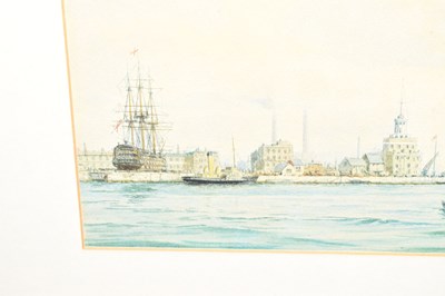 Lot 634 - Fred T. Jane - Watercolour - 'HMS Hecate' and Kenneth Allington Yockney - Watercolour - 'View of Portsmouth Harbour'