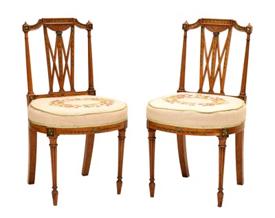 Lot 572 - Edwards & Roberts – Pair of painted satinwood chairs, in the Sheraton Revival taste