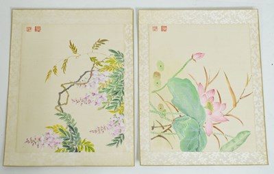 Lot 575 - Pair of Chinese silk watercolour floral studies