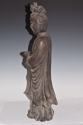 Lot Large Chinese Qing Dynasty carved hardwood figure of Guanyin
