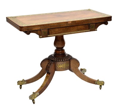 Lot 713 - George IV brass inlaid and ormolu mounted rosewood card table