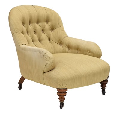 Lot 571 - Late Victorian deep-buttoned easy chair in Howard style