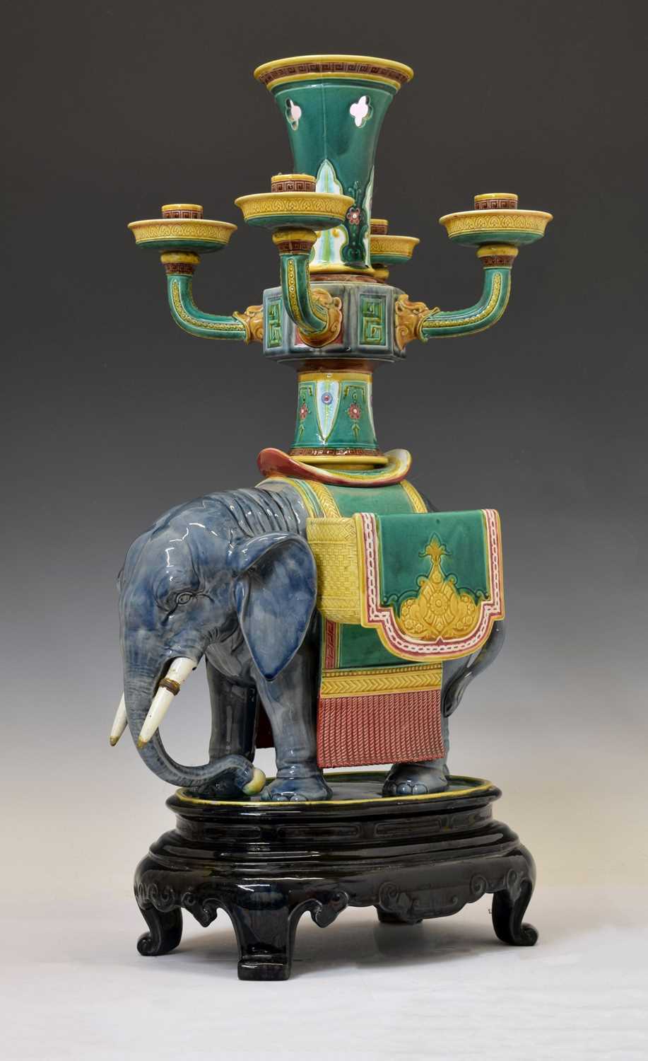 Lot 302 - Rare and impressive Victorian Minton majolica elephant table centrepiece