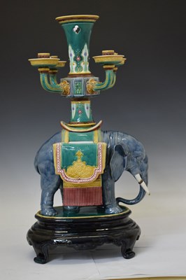 Lot 302 - Rare and impressive Victorian Minton majolica elephant table centrepiece