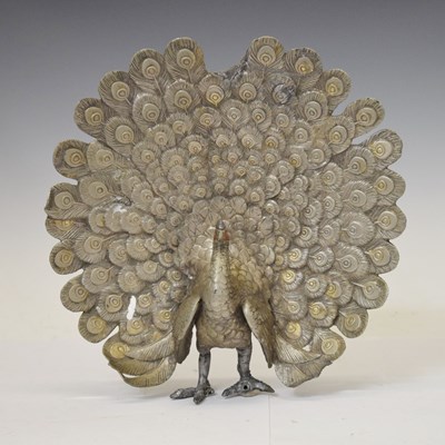 Lot 417 - Large free standing cast metal figure of a peacock