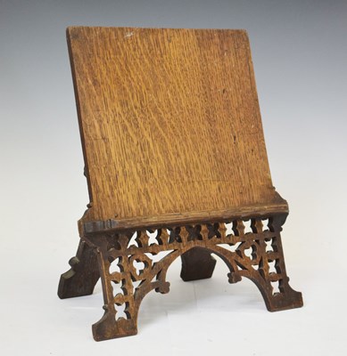 Lot 418 - Victorian Gothic revival oak table top reading stand