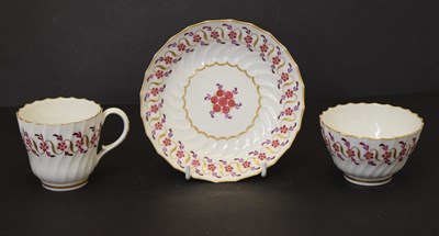 Lot 518 - Late 18th century fluted porcelain teabowl, cup and saucer