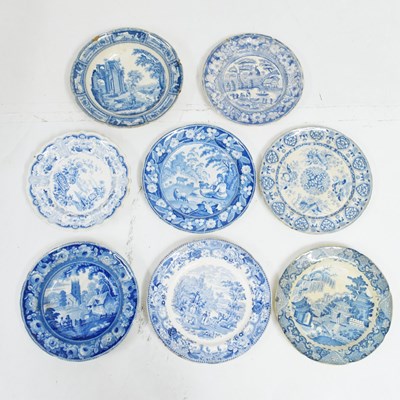 Lot 523 - Eight assorted 19th century blue and white plates