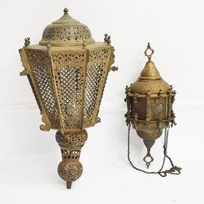 Lot 468 - Two Islamic brass hanging lanterns