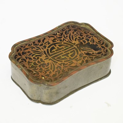 Lot 574 - Chinese pewter cartouche-shaped box