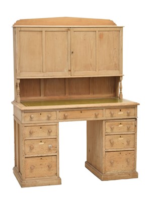 Lot 768 - 19th century pine shop counter twin pedestal desk