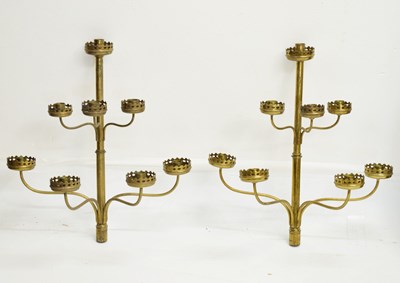 Lot 471 - Pair of Victorian Gothic revival brass 8-branch candelabra