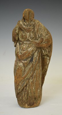 Lot 411 - Weathered carving of a figure in robes, possible 16th/17th century