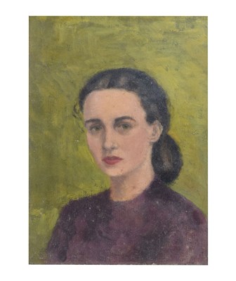 Lot 637 - 20th century school - Oil portrait study of a lady with tied hair