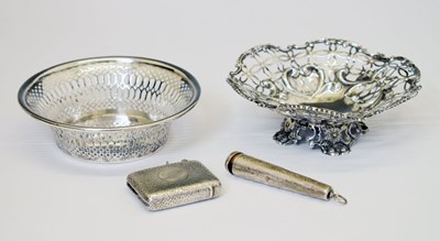 Lot 283 - Two silver dishes, silver vesta case, and cheroot case