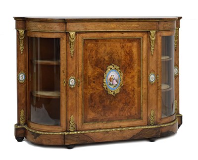 Lot 580 - Late 19th century inlaid walnut and porcelain mounted credenza