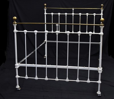 Lot 735 - White-painted iron and brass double bed