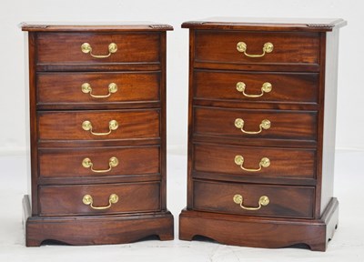 Lot 736 - Pair of reproduction mahogany five-drawer bedside chests of drawers