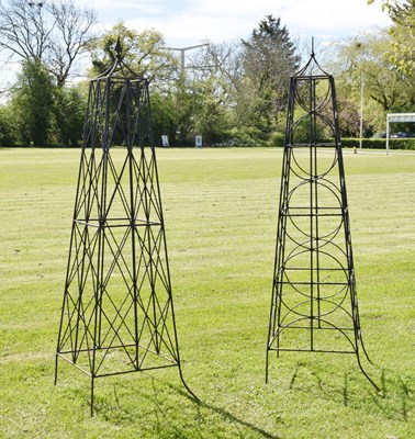 Lot 789 - Two wrought iron bean frame obelisks