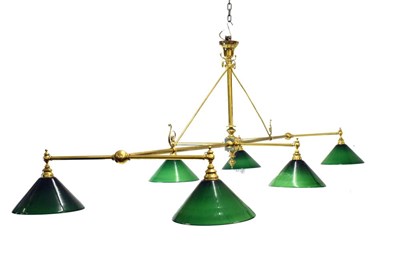 Lot 494 - 20th Century brass-framed six-branch Snooker or Billiards table ceiling light