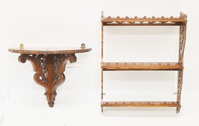 Lot 737 - Set of fretwork wall shelves and wall bracket (2)