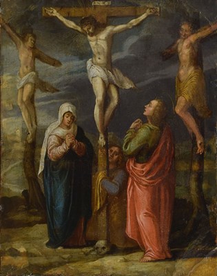 Lot 392 - Flemish School - Oil on copper- The Crucifixion