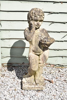 Lot 815 - Composition stone garden statue of a young girl with a basket of fruit