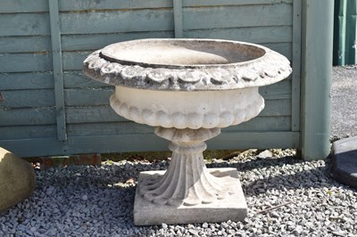 Lot 802 - Composition stone low garden urn / planter