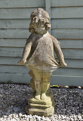 Lot 805 - Composition stone garden statue of a girl holding her skirt