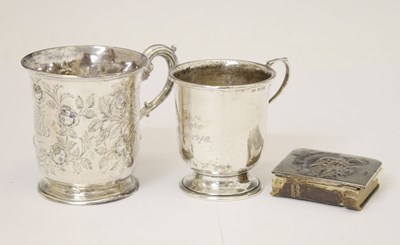 Lot 199 - Two silver mugs, and an Edward VII silver mounted prayer book