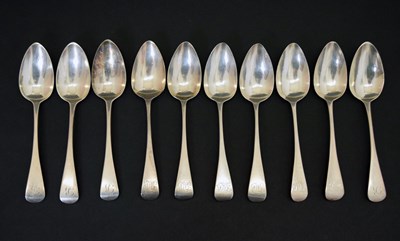 Lot 238 - Ten Georgian silver Old English pattern dessert spoons