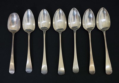 Lot 239 - Seven Georgian silver Old English pattern tablespoons