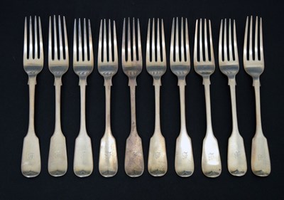 Lot 241 - Set of ten Victorian Fiddle pattern silver dessert forks