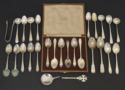 Lot 242 - Quantity of silver teaspoons and condiment spoons, etc