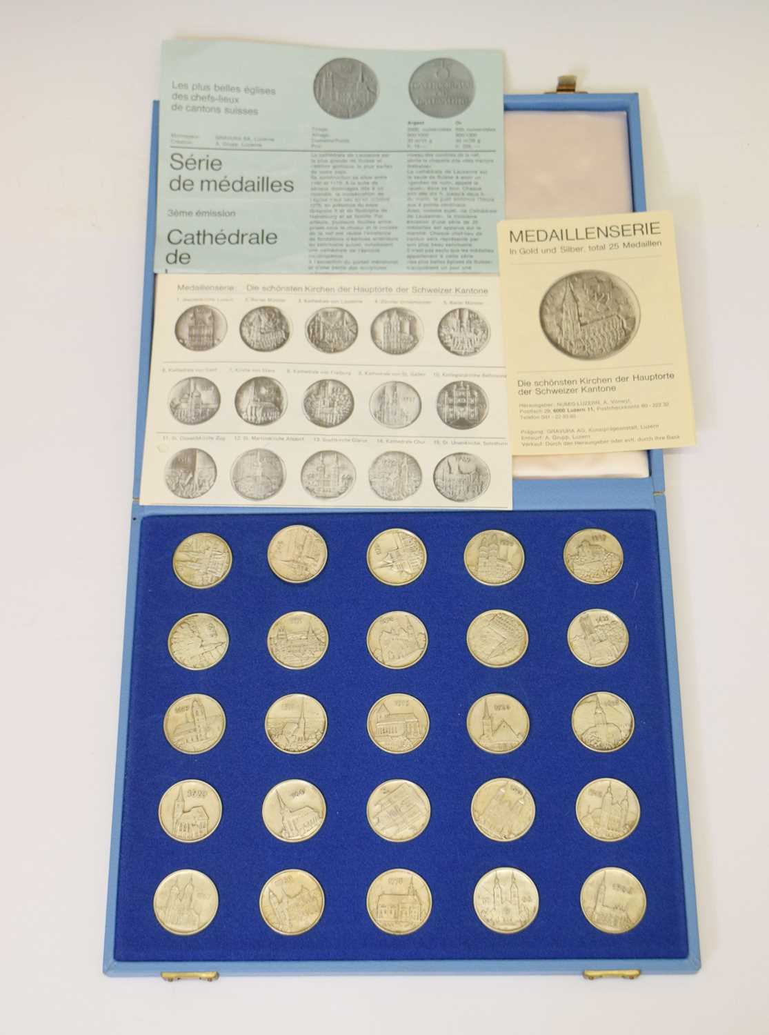 Lot 338 - Numis Luzern limited edition 25 silver medallion set celebrating Swiss Churches