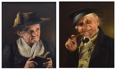 Lot 375 - Albert Wagner (German, 1816-1867) - Pair of oils on panel - Portraits of a lady and gentleman