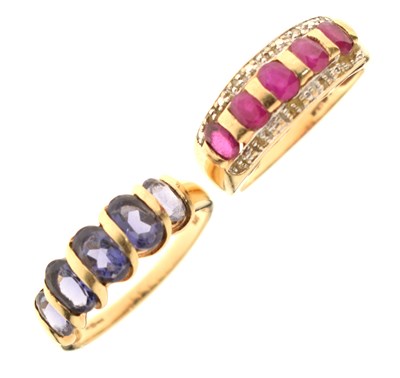 Lot 58 - Ruby and diamond 9ct gold ring and a tanzanite 9ct gold ring (2)