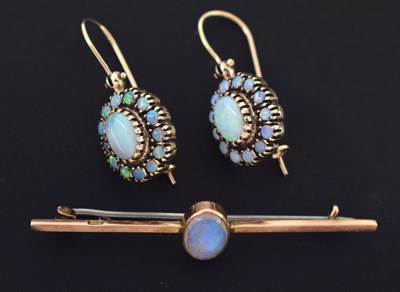 Lot 190 - Pair of 9ct gold opal cluster earrings