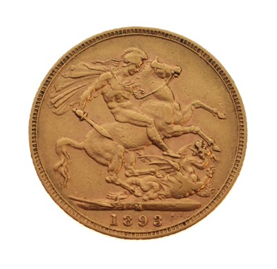 Lot 134 - Queen Victoria Melbourne Mint gold sovereign, 1893