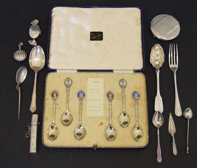 Lot 274 - Set of six commemorative silver teaspoons, together with a quantity of silver and white metal item