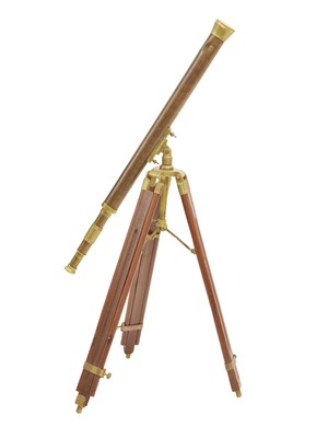 Lot 441 - Reproduction brass cased telescope, on a wooden tripod stand