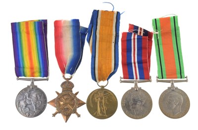 Lot 497 - British First World War medal trio and Second World War medal pair