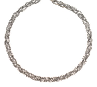 Lot 156 - 9ct plaited link, white gold necklace